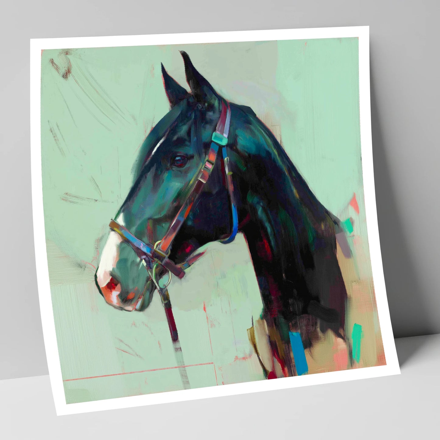 Midnight Profile in Teal horse portrait art print