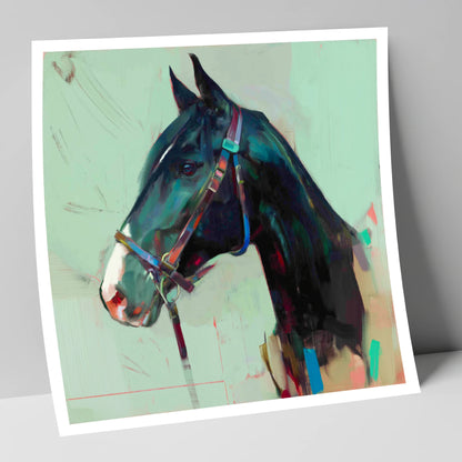 Midnight Profile in Teal horse portrait art print