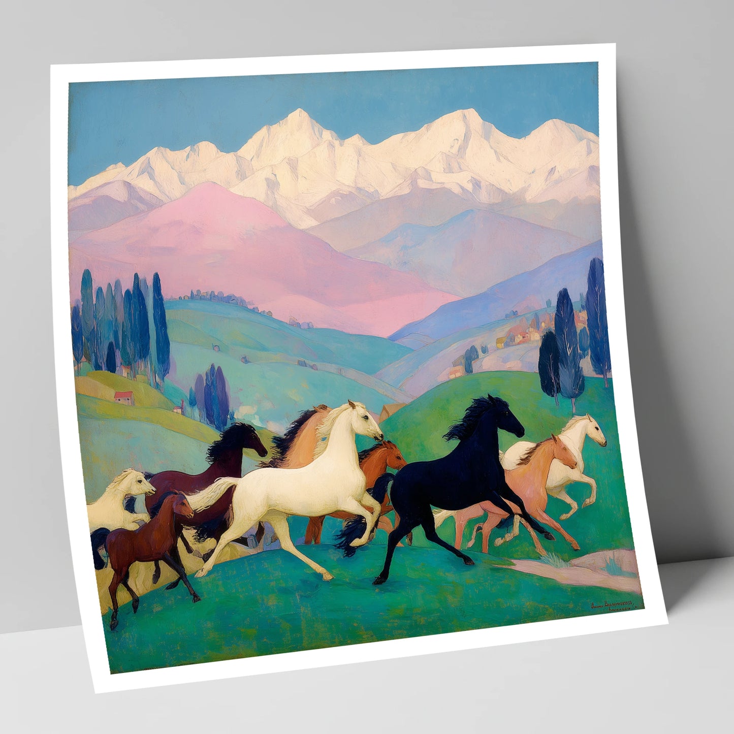Vibrant Alpine Herd horse landscape art print