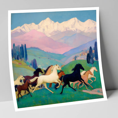Vibrant Alpine Herd horse landscape art print