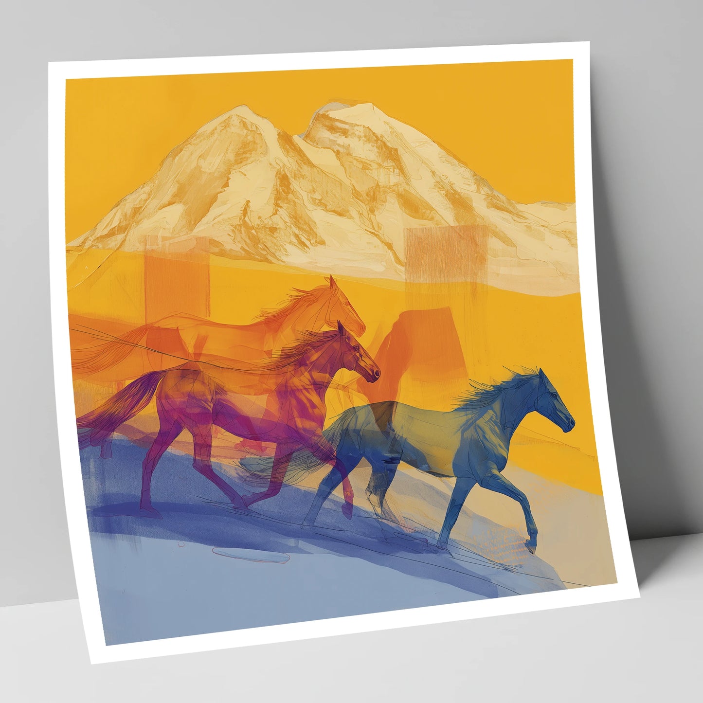 Golden Mountain Canter horse landscape art print