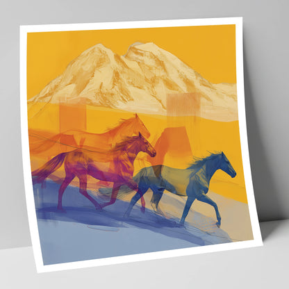 Golden Mountain Canter horse landscape art print