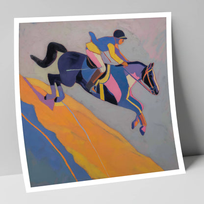 Vibrant Mid-Air Leap show jumping horse art print