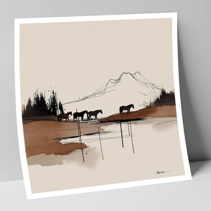 Mountain Pasture Silhouettes horse landscape art print