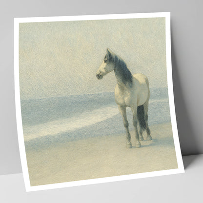 Solitary Shoreline Grey horse landscape art print