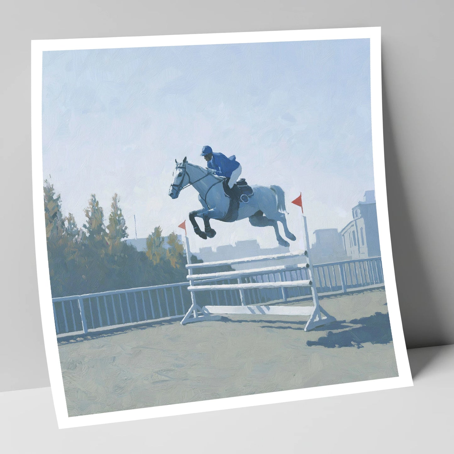 Airborne in Blue show jumping horse art print