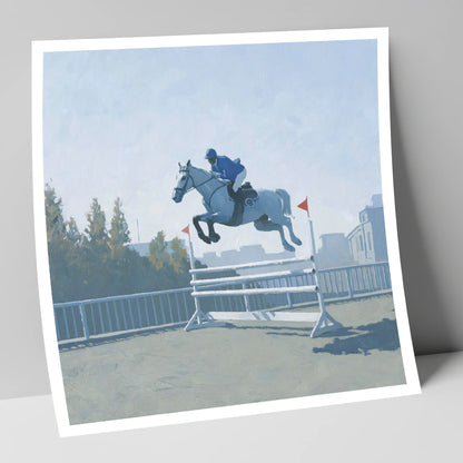 Airborne in Blue show jumping horse art print