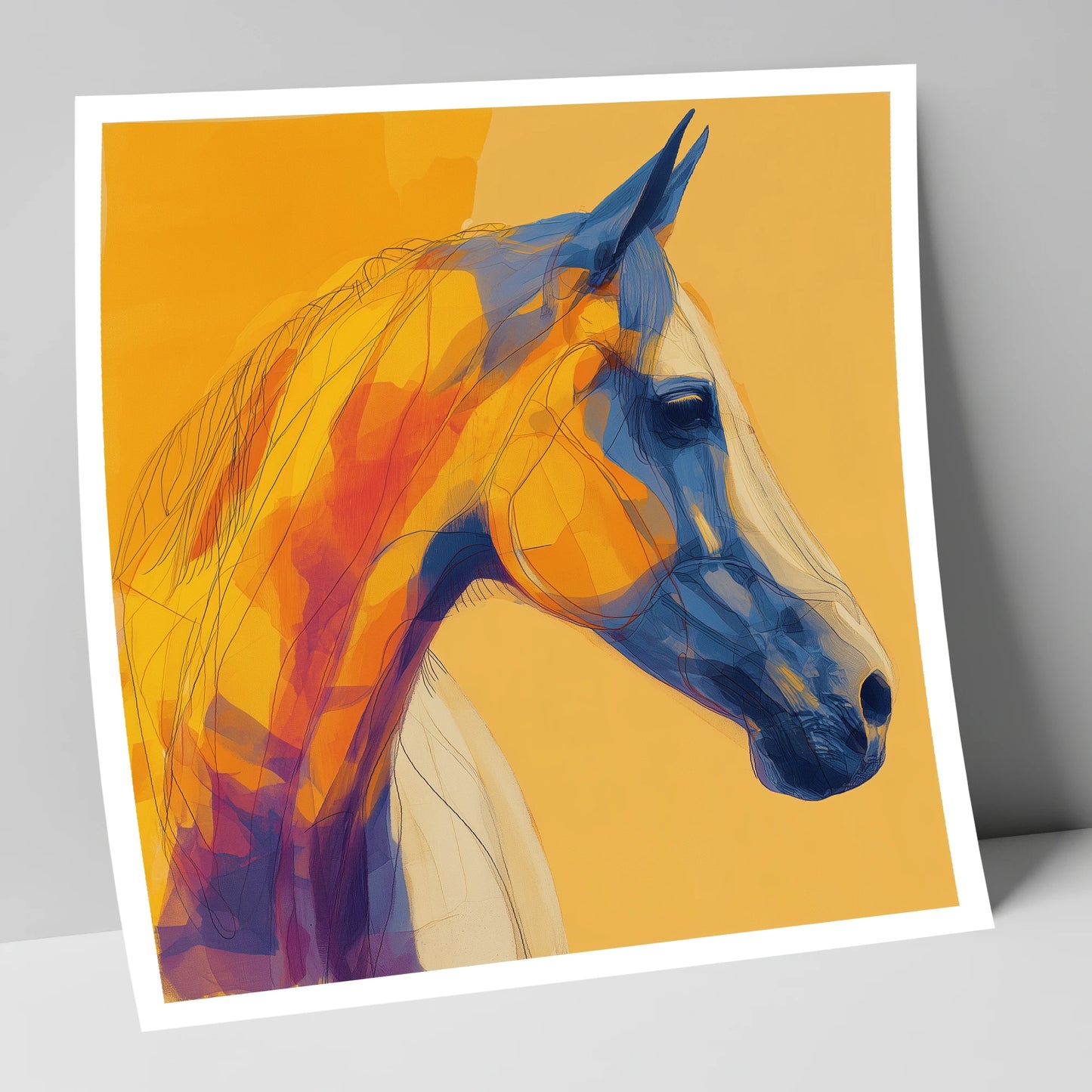 Cobalt and Amber Profile horse portrait art print
