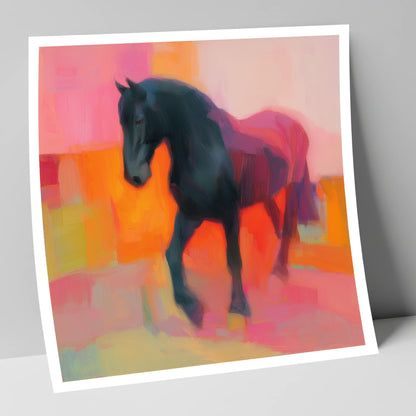 Charcoal and Coral Stride horse breed art print