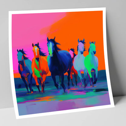 Technicolour Charge wild horses art print