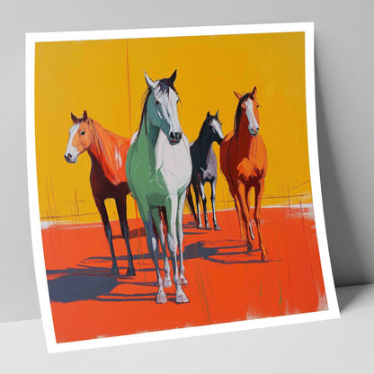 Vibrant Sunlit Herd wild horses art print