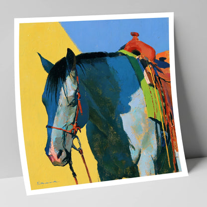 Western Horse in Blue and Yellow horse breed art print