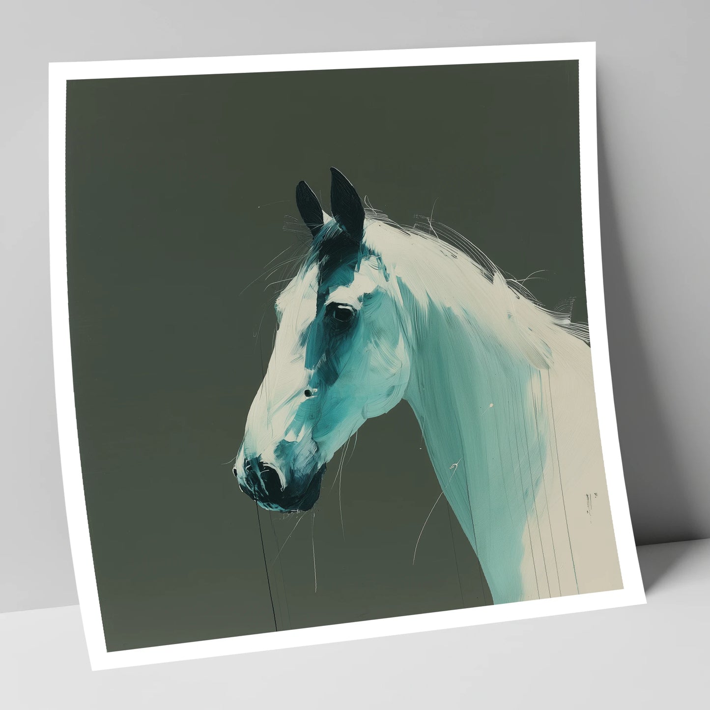 Contemporary Teal Profile horse portrait art print