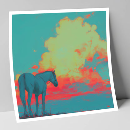 Teal Sunset Horizon horse landscape art print