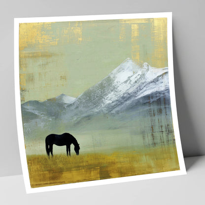 Gilded Mountain Solitude horse landscape art print