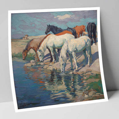 The Watering Hole wild horses art print