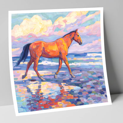 Vibrant Coastal Stroll horse landscape art print