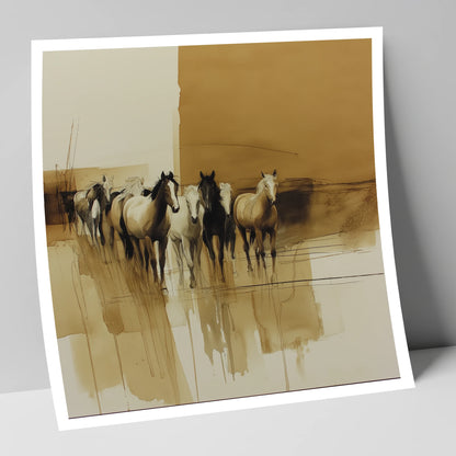 Sepia Herd Advancing wild horses art print
