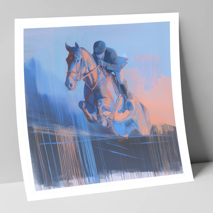 Suspended in Cobalt show jumping horse art print