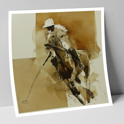 Sepia Polo Charge polo horse art print