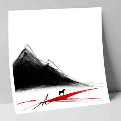 Crimson Path Silhouette horse landscape art print