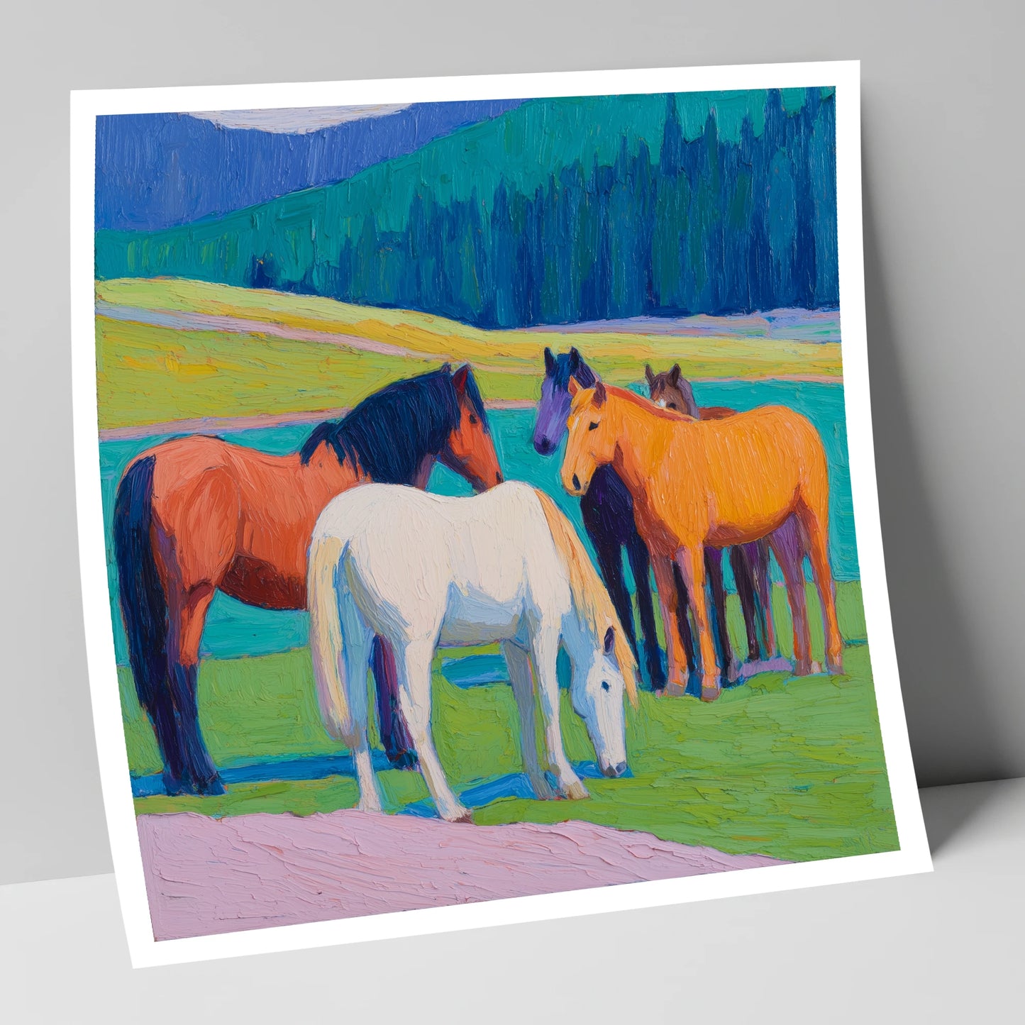 Vivid Pasture Herd horse landscape art print