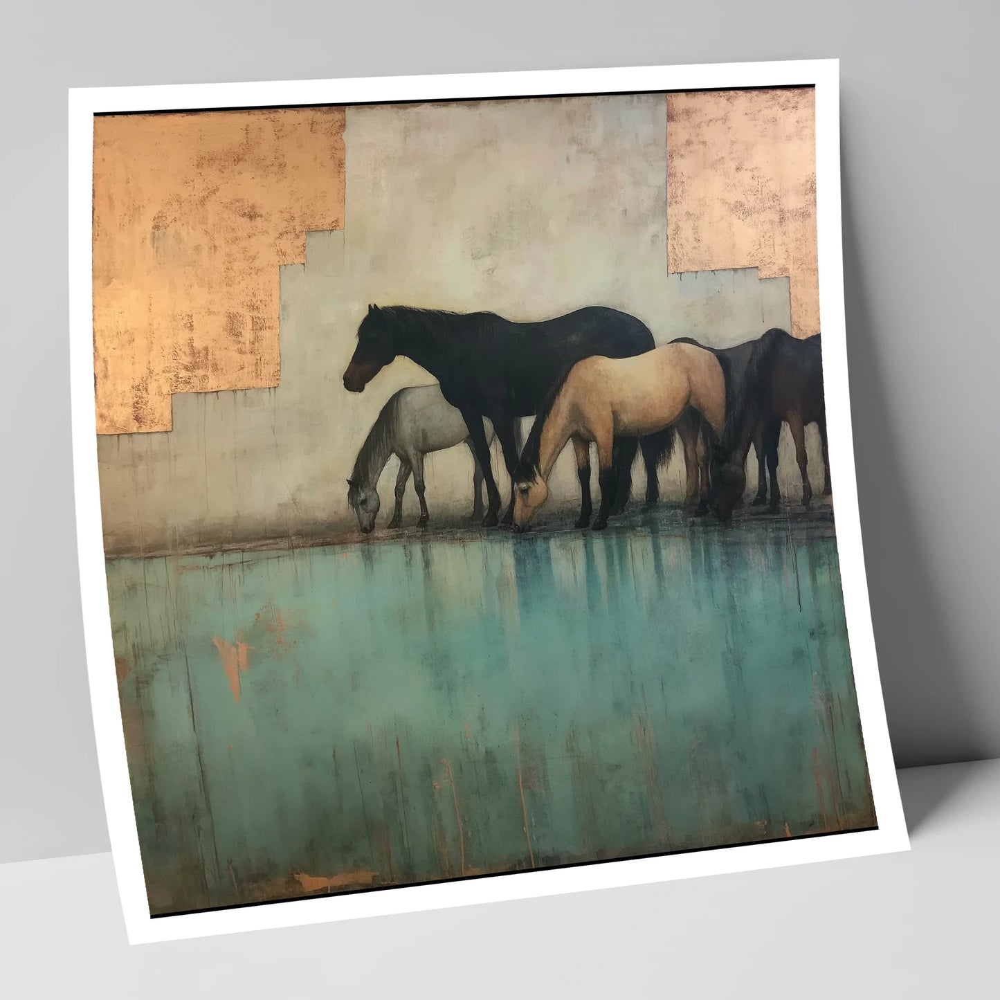 Gilded Equine Reflections wild horses art print