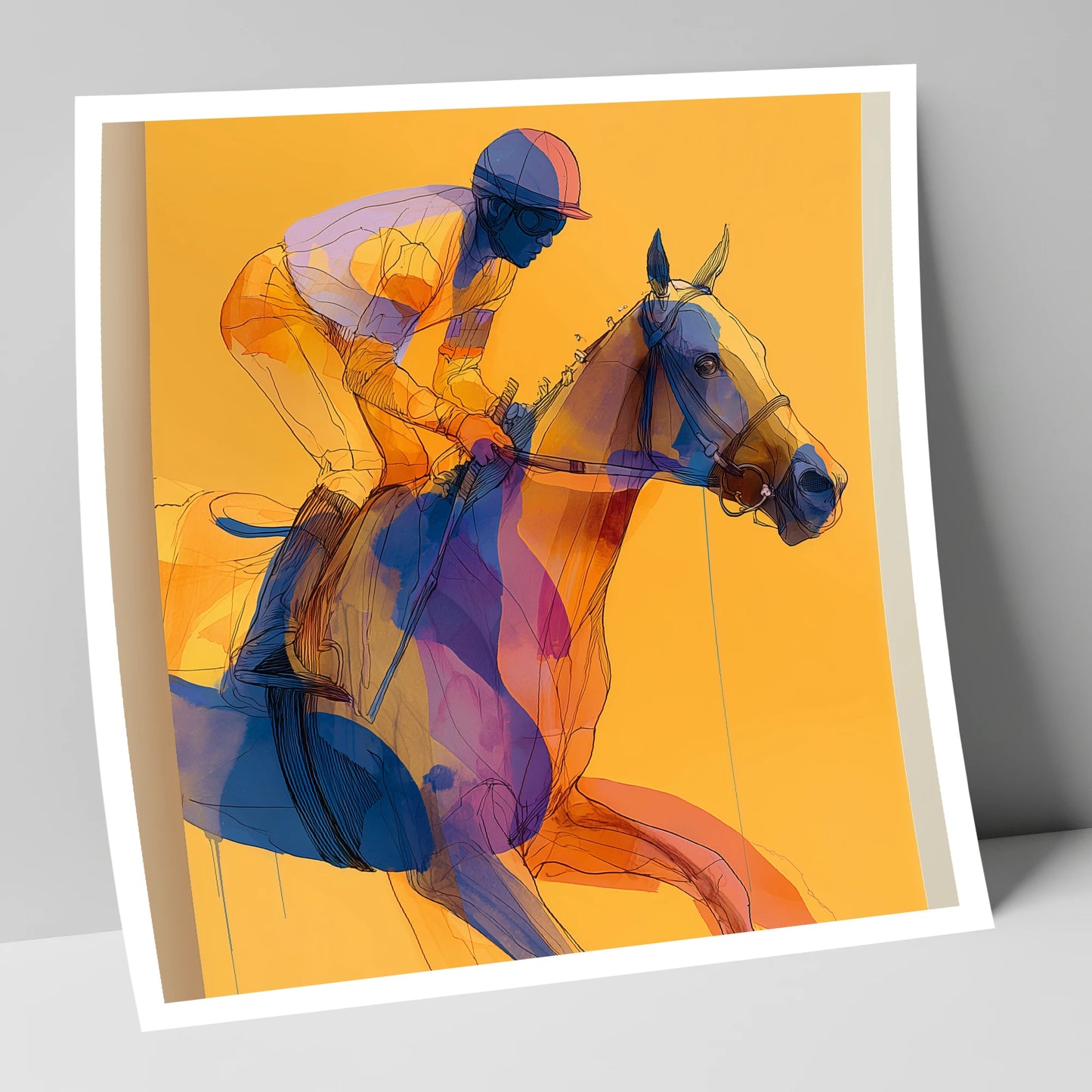 Golden Racing Stride racing horse art print
