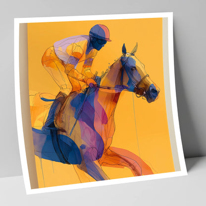Golden Racing Stride racing horse art print