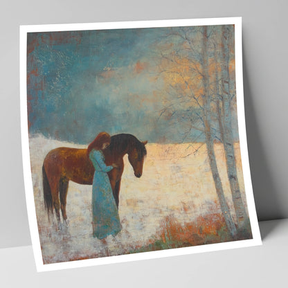 Whispers In Winter horse & rider art print