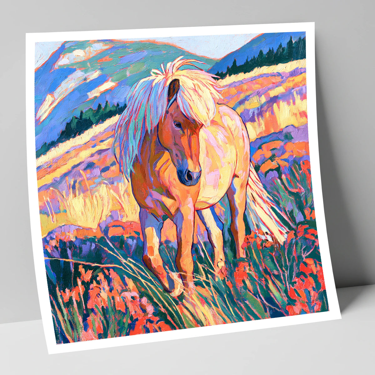 Fjord Horse in Vibrant Mountains horse breed art print