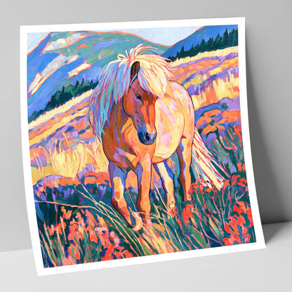 Fjord Horse in Vibrant Mountains horse breed art print