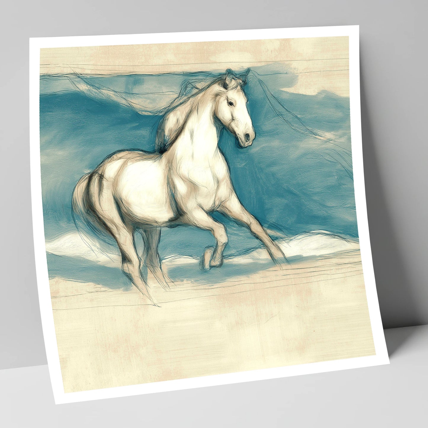 Ethereal Grey Canter horse portrait art print