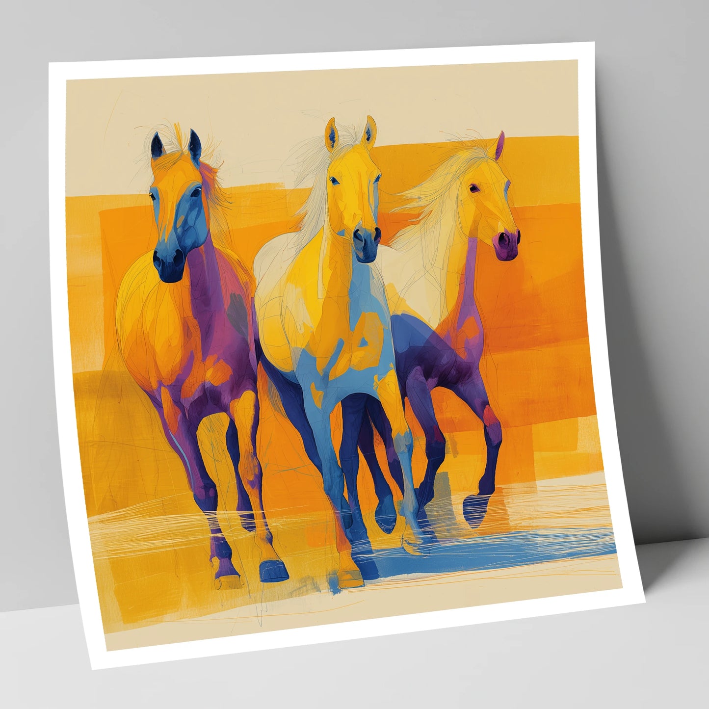 Three Vibrant Strides horse landscape art print