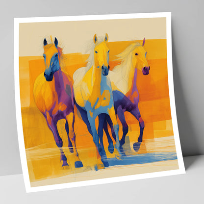 Three Vibrant Strides horse landscape art print
