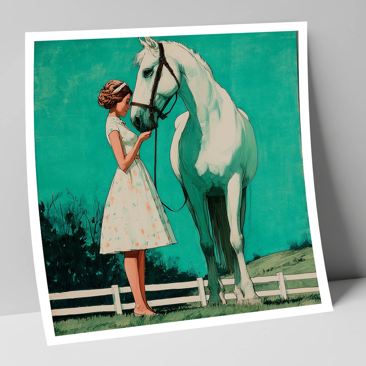 A Moment In Teal horse & rider art print