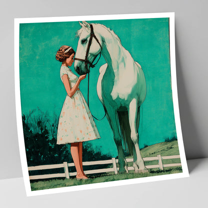 A Moment In Teal horse & rider art print