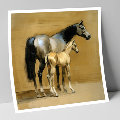 Slate and Gold mare & foal art print