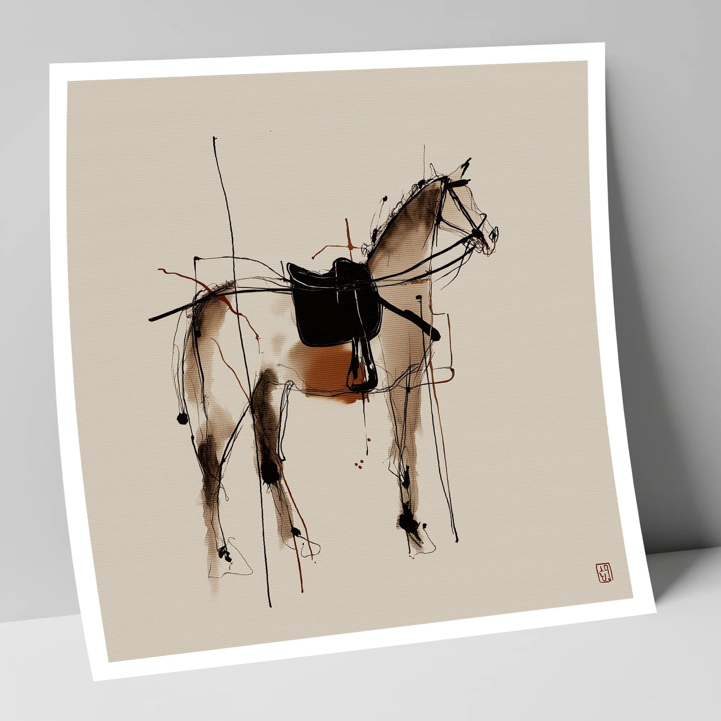 Saddled Equine Silhouette horse portrait art print