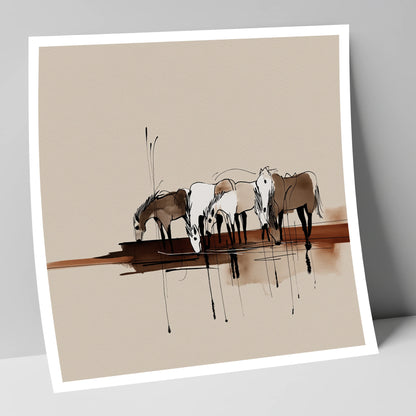 Gathering at the Water wild horses art print