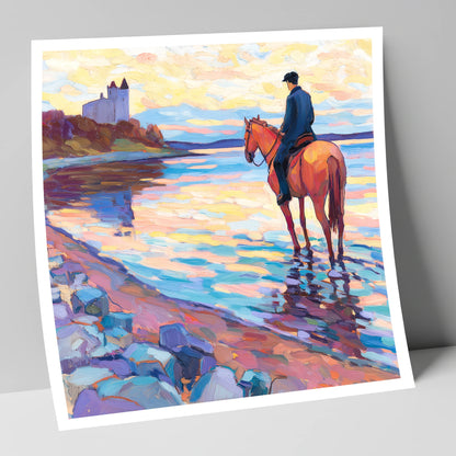 Rider at Castle Bay beach horse art print