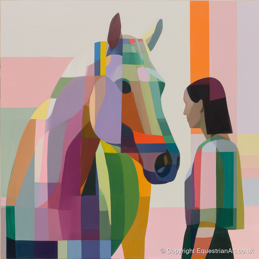 Prismatic Partnership - horse & rider art print and canvas by Linus Cartwright A.I