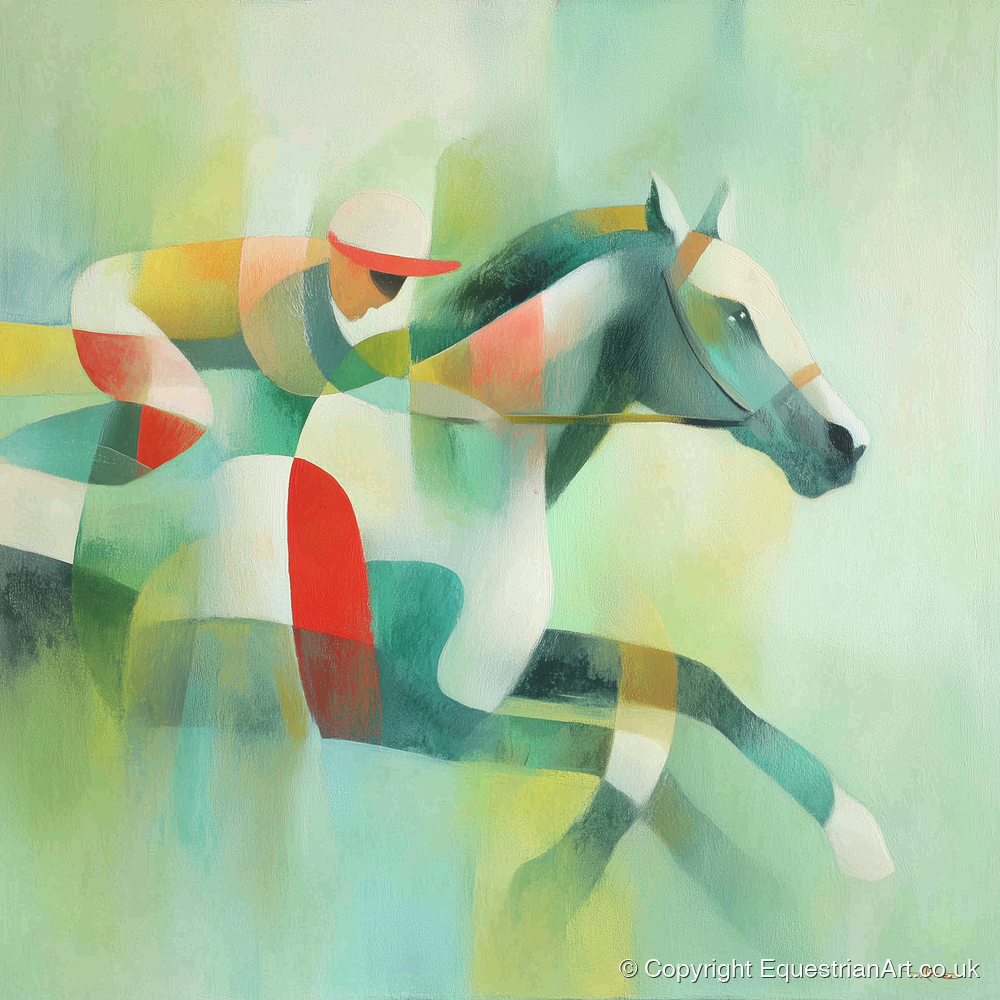 Prismatic Racing Stride - racing horse art print and canvas by Leon Lambert A.I