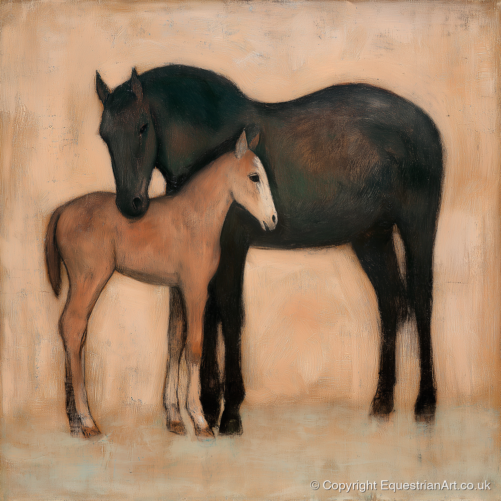 Quiet Affection - mare & foal art print and canvas by Arabella Knight A.I