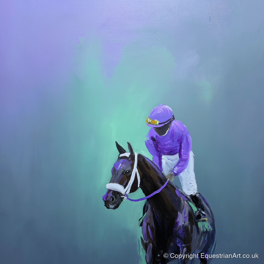 Quiet at the Post - racing horse art print and canvas by Wesley Stanton A.I