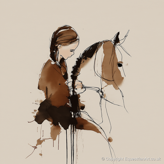 Quiet Bond - horse & rider art print and canvas by Julian Vance A.I