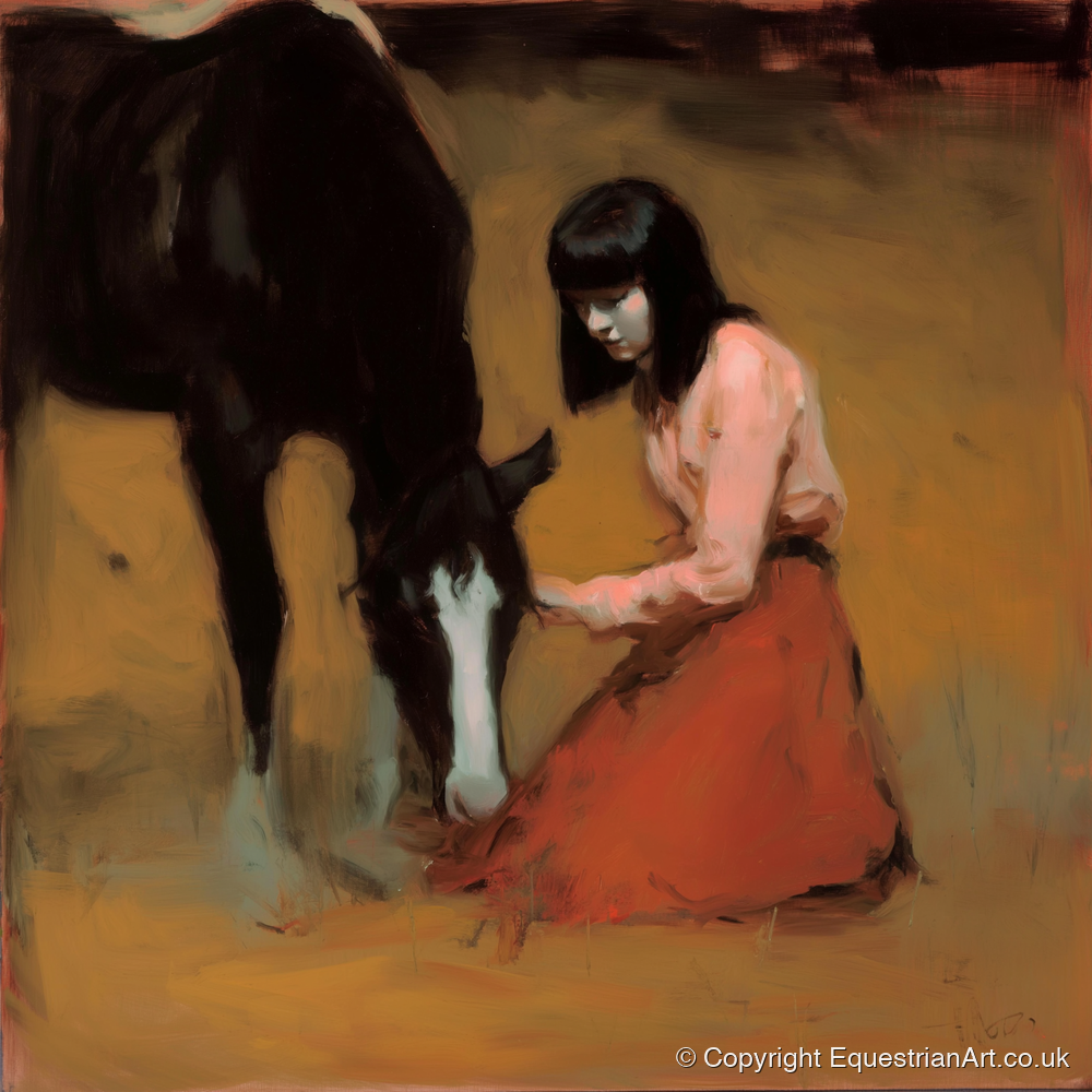 Quiet Communion - horse & rider art print and canvas by Thomas Cavendish A.I