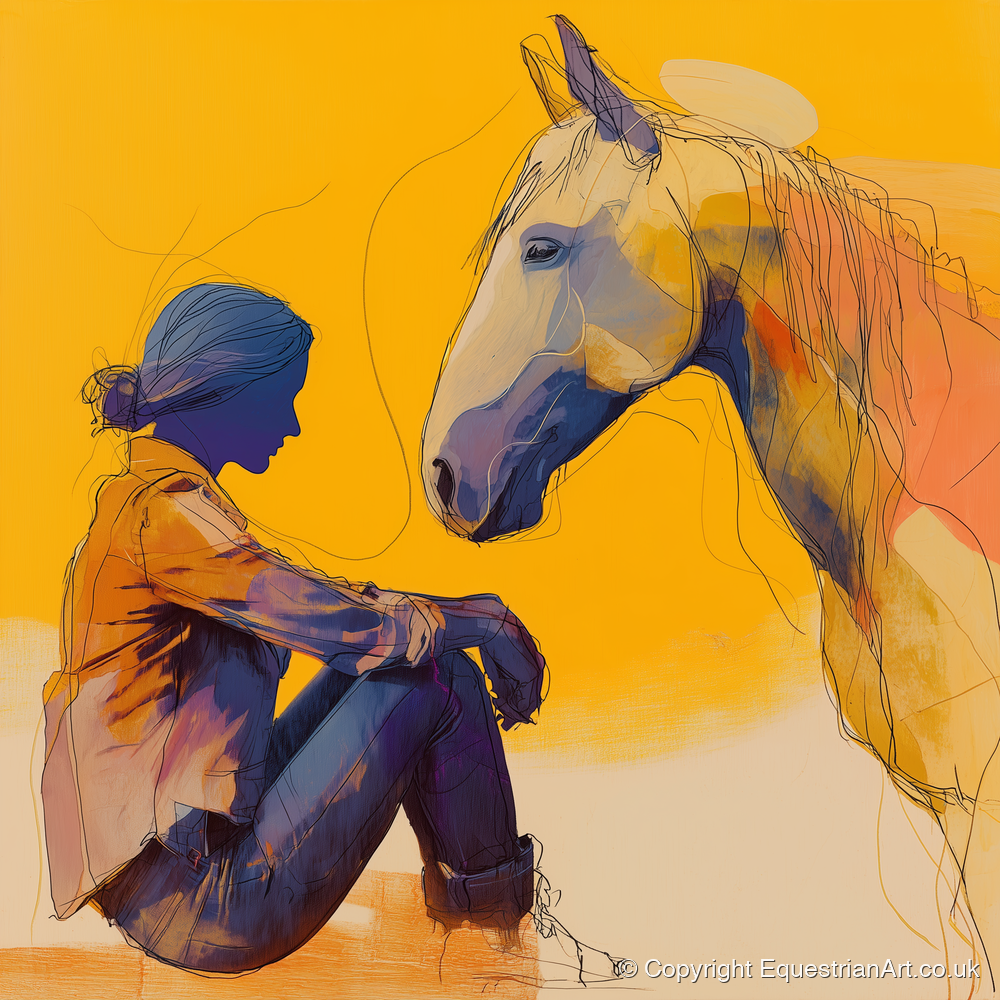 Quiet Communion - horse & rider art print and canvas by Tobias Blake A.I