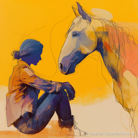Quiet Communion - horse & rider art print and canvas by Tobias Blake A.I