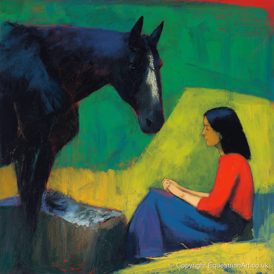 Quiet Communion - horse & rider art print and canvas by Lucius Merrick A.I